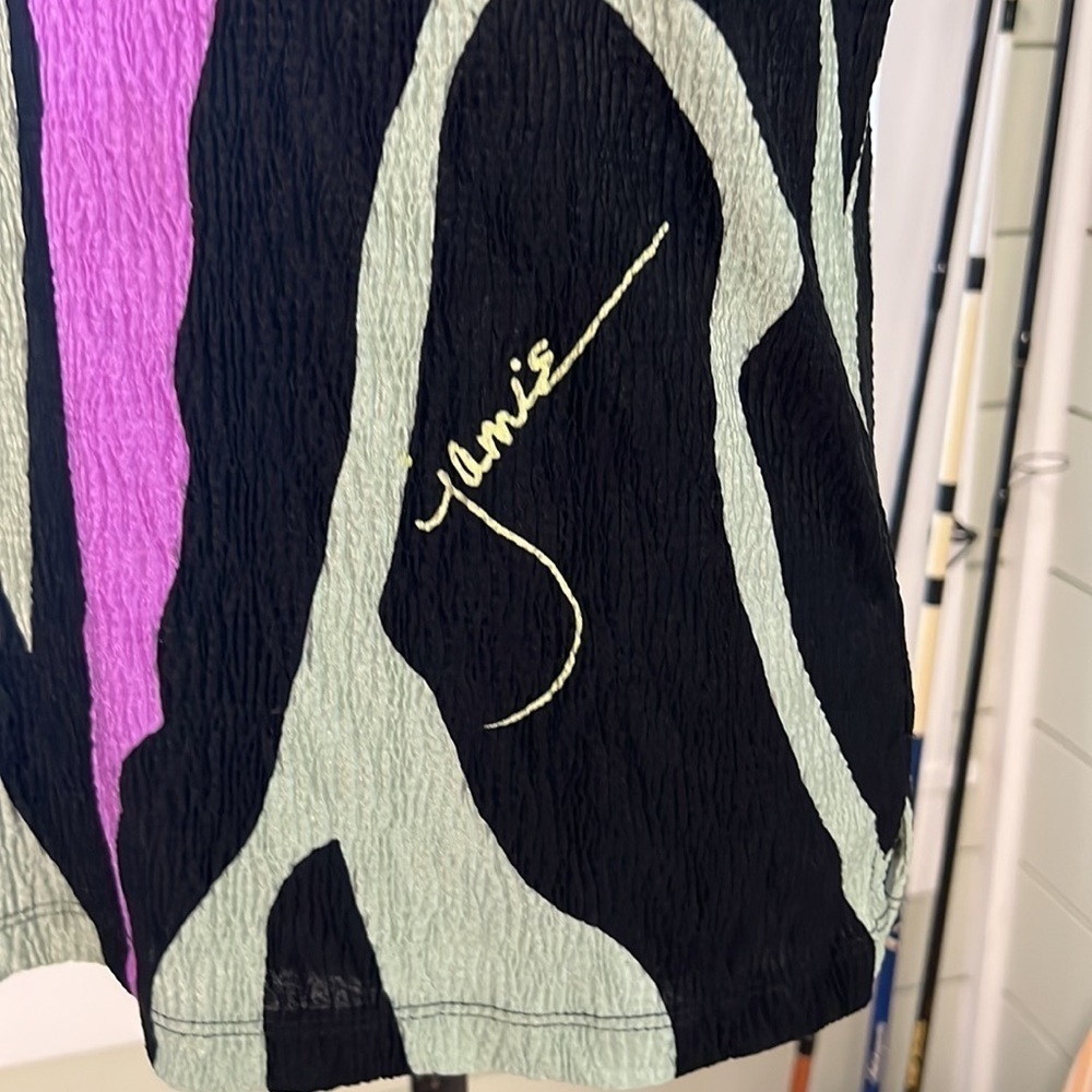 Jamie Sadock Textured Golf Top 1/4 Zip Sleeveless Abstract Neon Print Size M - Picture 6 of 10